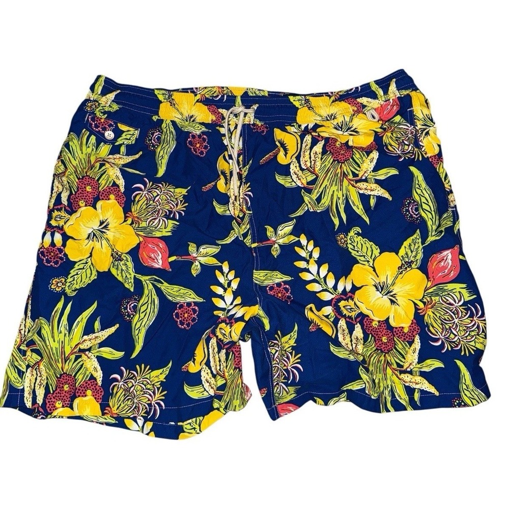 Polo Ralph Lauren Swim Trunks Mens 4XB Blue Hawaiian Print Floral Board Aloha